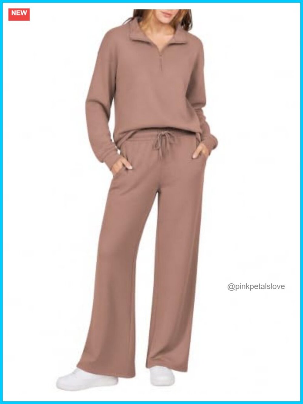 Ekouaer 2 Piece Lounge Set Half Zip Pullover Wide Leg Pants Travel Casual
